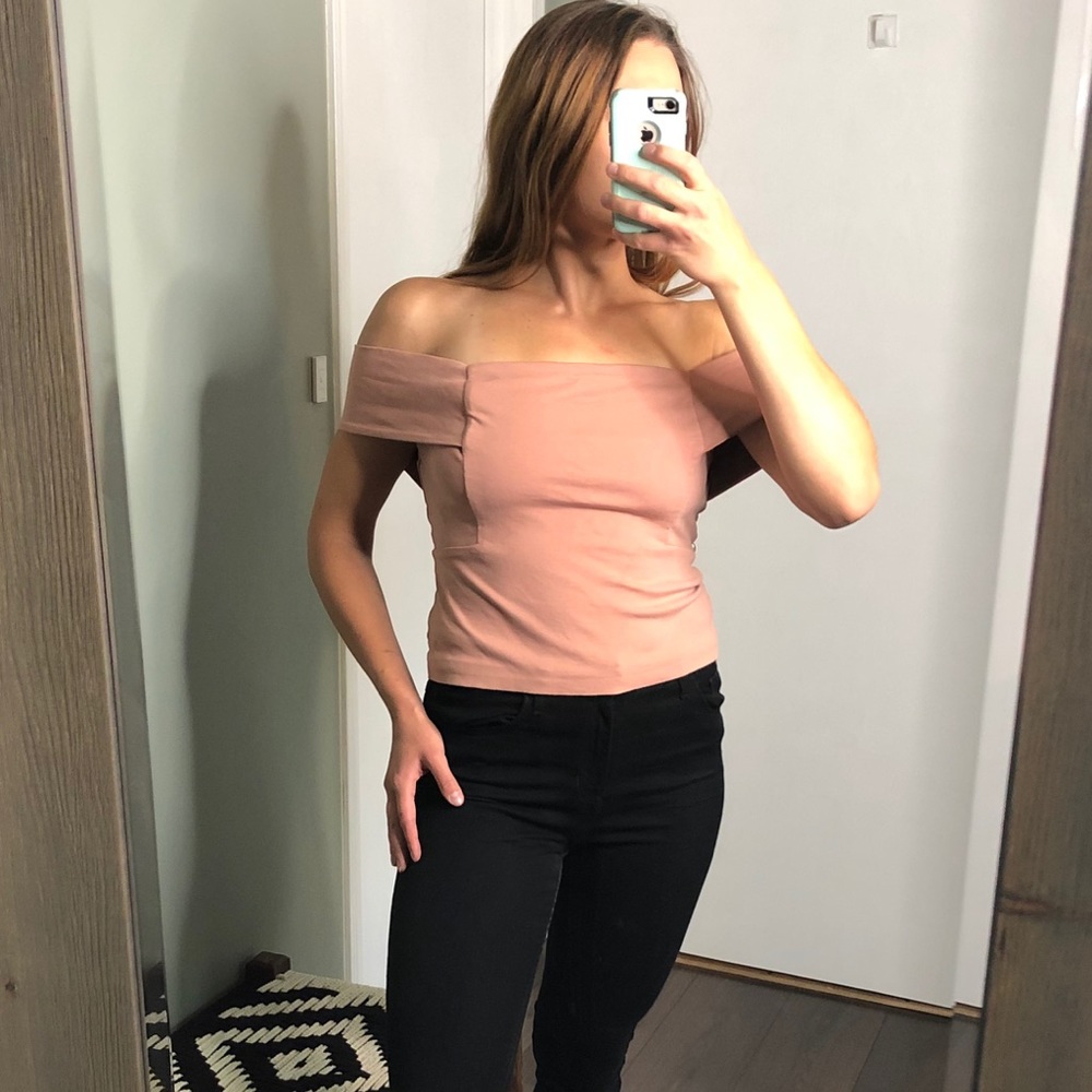Pink off the shoulder crop top